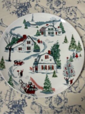 Holiday Village Ceramic Serving Plate - White, Red & Green